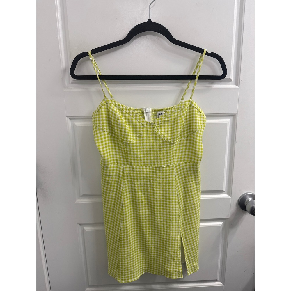 Sunday Best Aritzia Lime Green Gingham Mini Dress Smocked Back Sweetheart Small